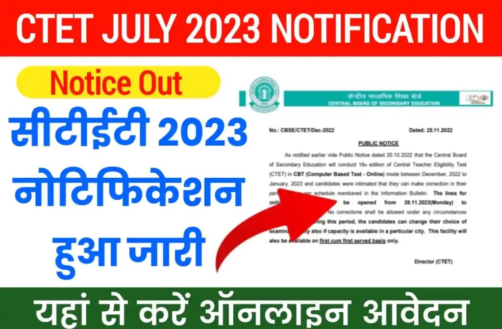 CTET July 2023 Notification In Hindi